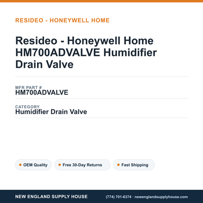 Resideo - Honeywell Home HM700ADVALVE Humidifier Drain Valve — New England Supply House spec card [NESH-SPEC-CARD-V2]