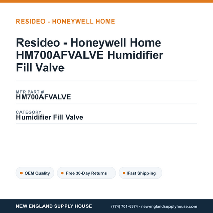 Resideo - Honeywell Home HM700AFVALVE Humidifier Fill Valve — New England Supply House spec card [NESH-SPEC-CARD-V2]