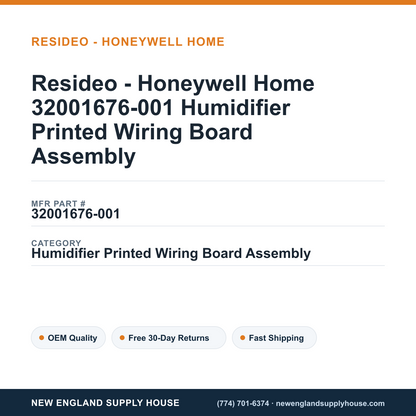 Resideo - Honeywell Home 32001676-001 Humidifier Printed Wiring Board Assembly — New England Supply House spec card [NESH-SPEC-CARD-V2]