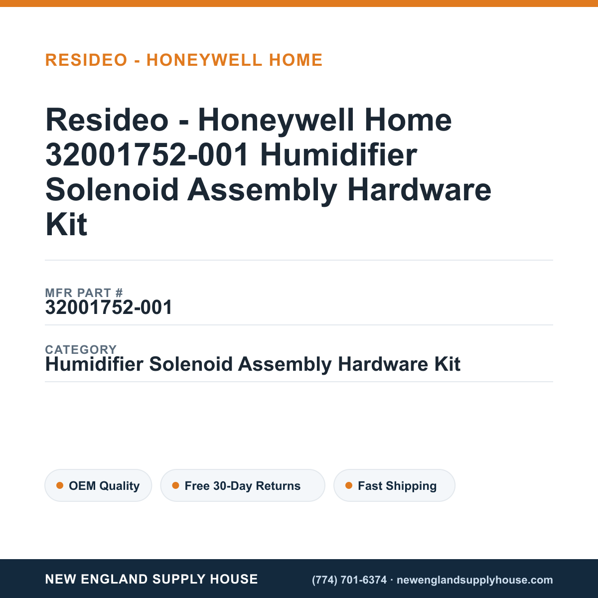 Resideo - Honeywell Home 32001752-001 Humidifier Solenoid Assembly Hardware Kit — New England Supply House spec card [NESH-SPEC-CARD-V2]