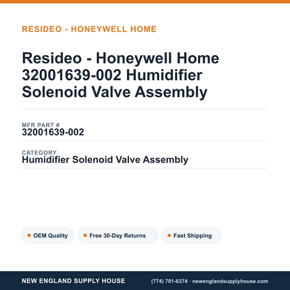 Resideo - Honeywell Home 32001639-002 Humidifier Solenoid Valve Assembly — New England Supply House spec card [NESH-SPEC-CARD-V2]
