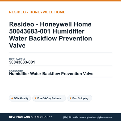 Resideo - Honeywell Home 50043683-001 Humidifier Water Backflow Prevention Valve — New England Supply House spec card [NESH-SPEC-CARD-V2]