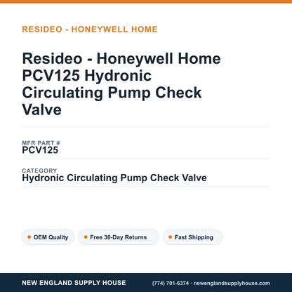 Resideo - Honeywell Home PCV125 Hydronic Circulating Pump Check Valve — New England Supply House spec card [NESH-SPEC-CARD-V2]