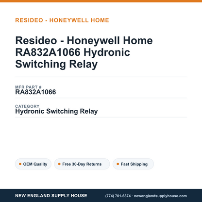 Resideo - Honeywell Home RA832A1066 Hydronic Switching Relay — New England Supply House spec card [NESH-SPEC-CARD-V2]