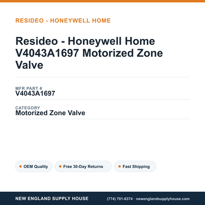 Resideo - Honeywell Home V4043A1697 Motorized Zone Valve — New England Supply House spec card [NESH-SPEC-CARD-V2]