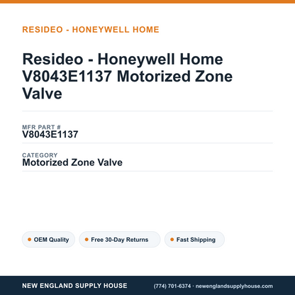 Resideo - Honeywell Home V8043E1137 Motorized Zone Valve — New England Supply House spec card [NESH-SPEC-CARD-V2]