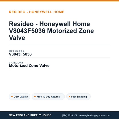 Resideo - Honeywell Home V8043F5036 Motorized Zone Valve — New England Supply House spec card [NESH-SPEC-CARD-V2]