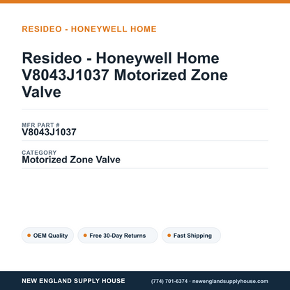 Resideo - Honeywell Home V8043J1037 Motorized Zone Valve — New England Supply House spec card [NESH-SPEC-CARD-V2]
