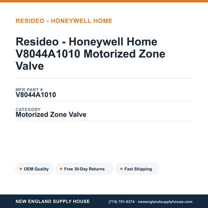 Resideo - Honeywell Home V8044A1010 Motorized Zone Valve — New England Supply House spec card [NESH-SPEC-CARD-V2]