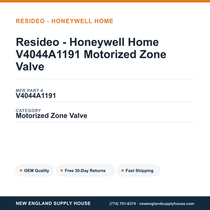Resideo - Honeywell Home V4044A1191 Motorized Zone Valve — New England Supply House spec card [NESH-SPEC-CARD-V2]