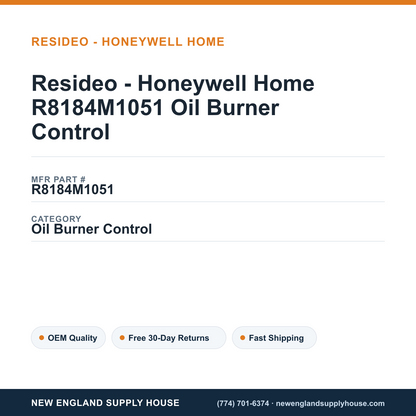 Resideo - Honeywell Home R8184M1051 Oil Burner Control — New England Supply House spec card [NESH-SPEC-CARD-V2]