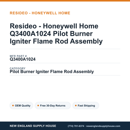 Resideo - Honeywell Home Q3400A1024 Pilot Burner Igniter Flame Rod Assembly — New England Supply House spec card [NESH-SPEC-CARD-V2]