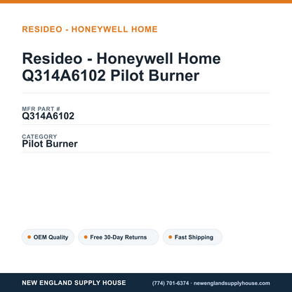 Resideo - Honeywell Home Q314A6102 Pilot Burner — New England Supply House spec card [NESH-SPEC-CARD-V2]