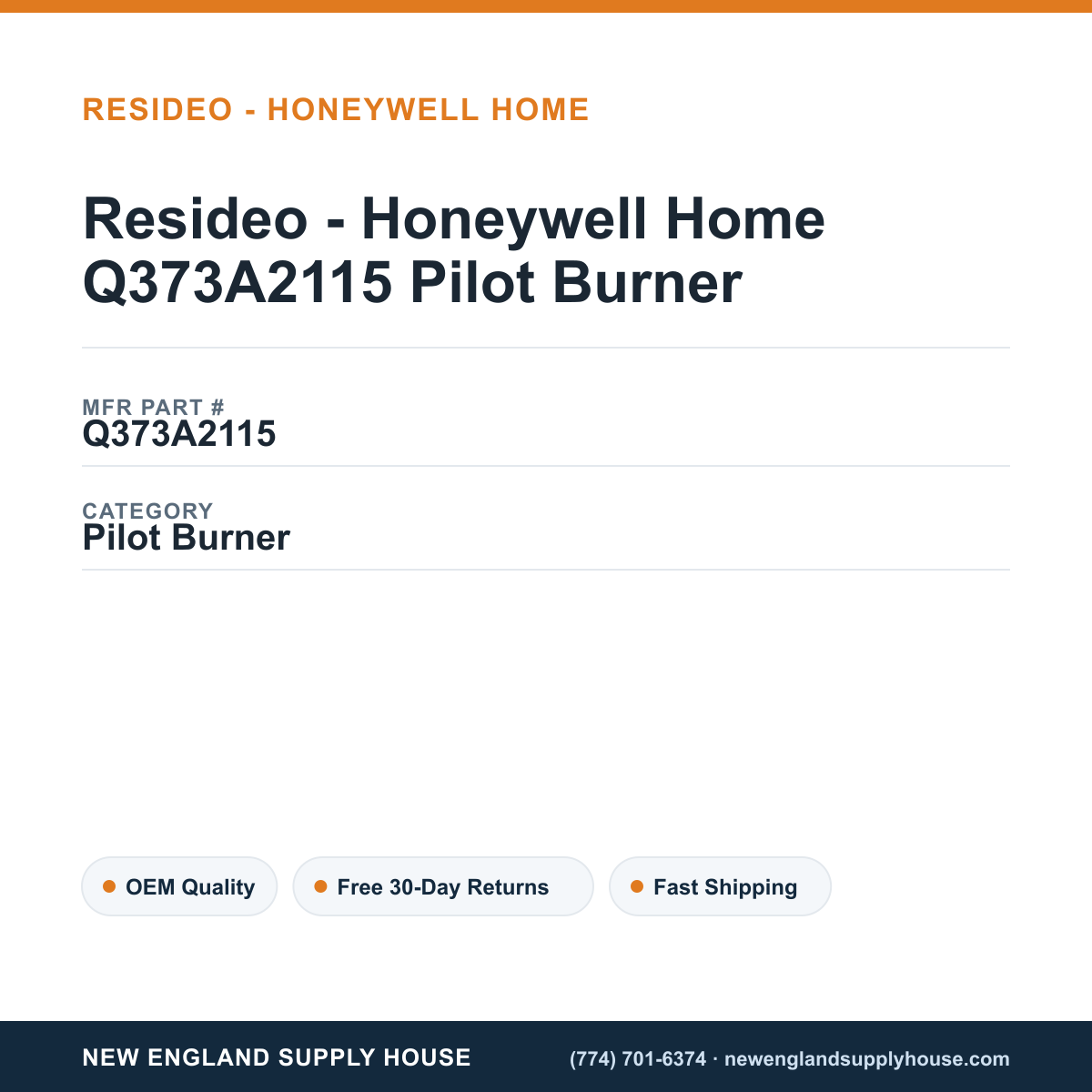 Resideo - Honeywell Home Q373A2115 Pilot Burner — New England Supply House spec card [NESH-SPEC-CARD-V2]