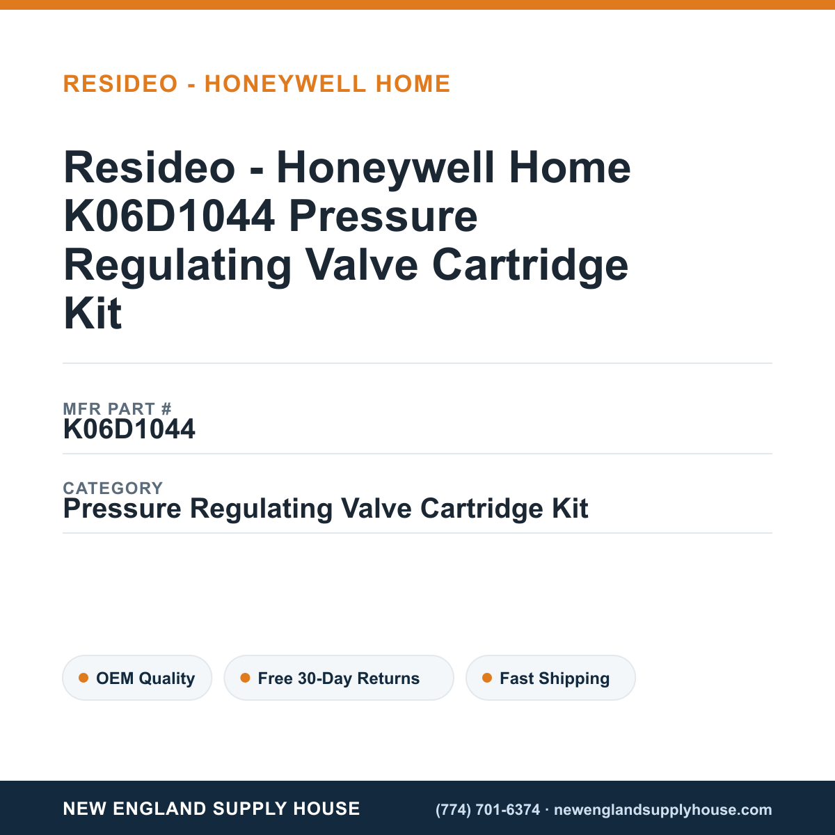 Resideo - Honeywell Home K06D1044 Pressure Regulating Valve Cartridge Kit — New England Supply House spec card [NESH-SPEC-CARD-V2]