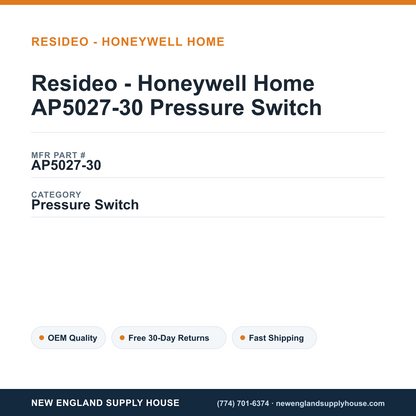 Resideo - Honeywell Home AP5027-30 Pressure Switch — New England Supply House spec card [NESH-SPEC-CARD-V2]