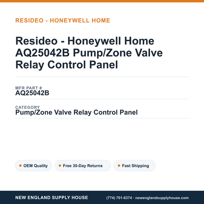 Resideo - Honeywell Home AQ25042B Pump/Zone Valve Relay Control Panel — New England Supply House spec card [NESH-SPEC-CARD-V2]