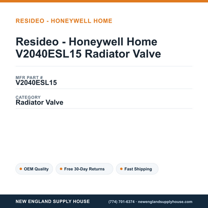 Resideo - Honeywell Home V2040ESL15 Radiator Valve — New England Supply House spec card [NESH-SPEC-CARD-V2]