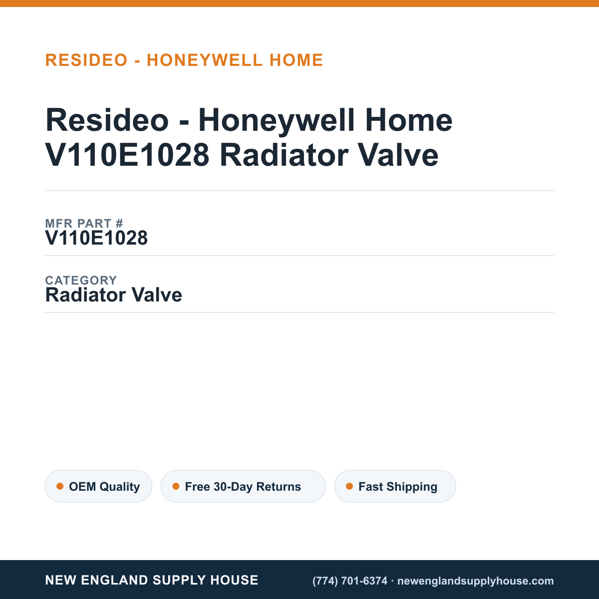 Resideo - Honeywell Home V110E1028 Radiator Valve — New England Supply House spec card [NESH-SPEC-CARD-V2]