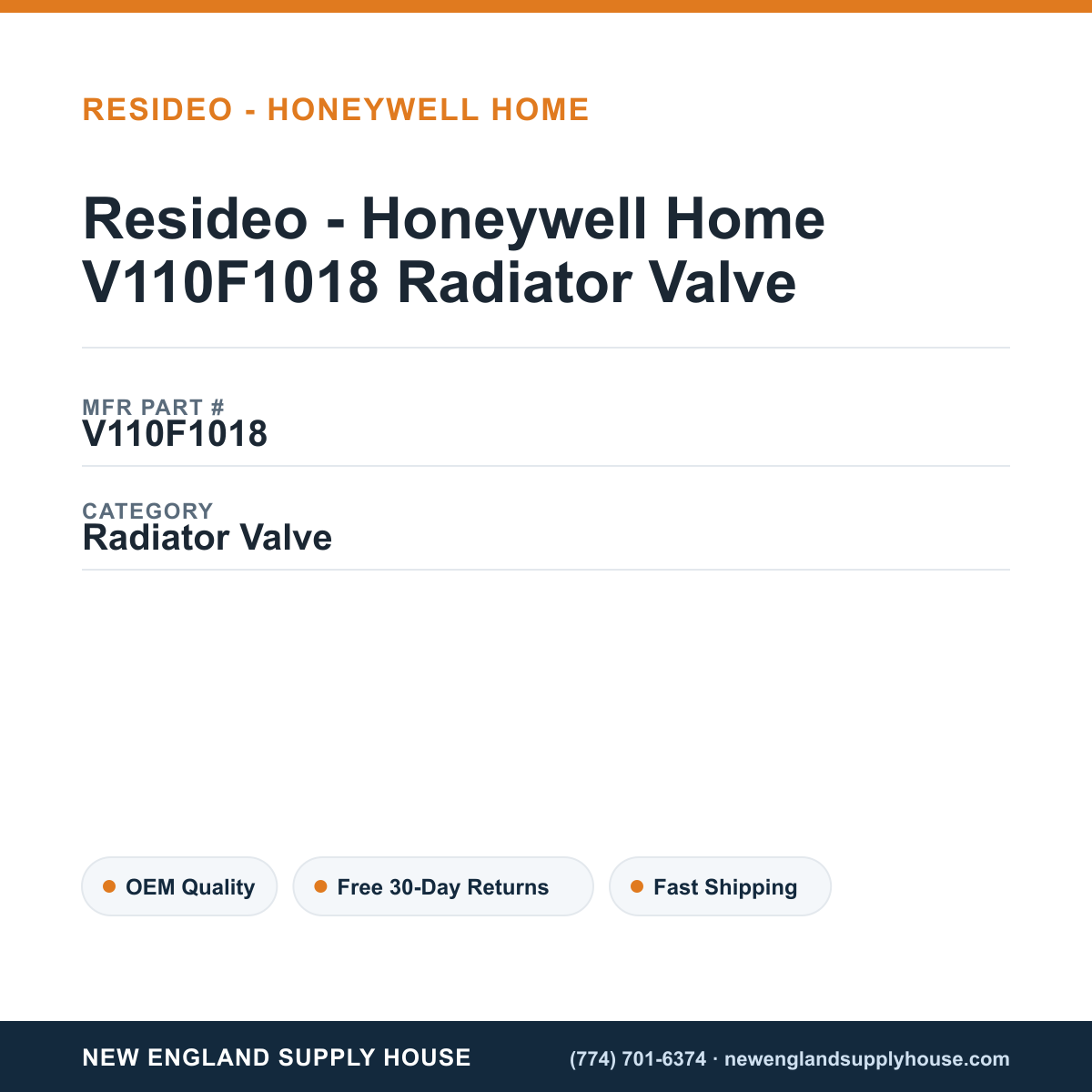 Resideo - Honeywell Home V110F1018 Radiator Valve — New England Supply House spec card [NESH-SPEC-CARD-V2]