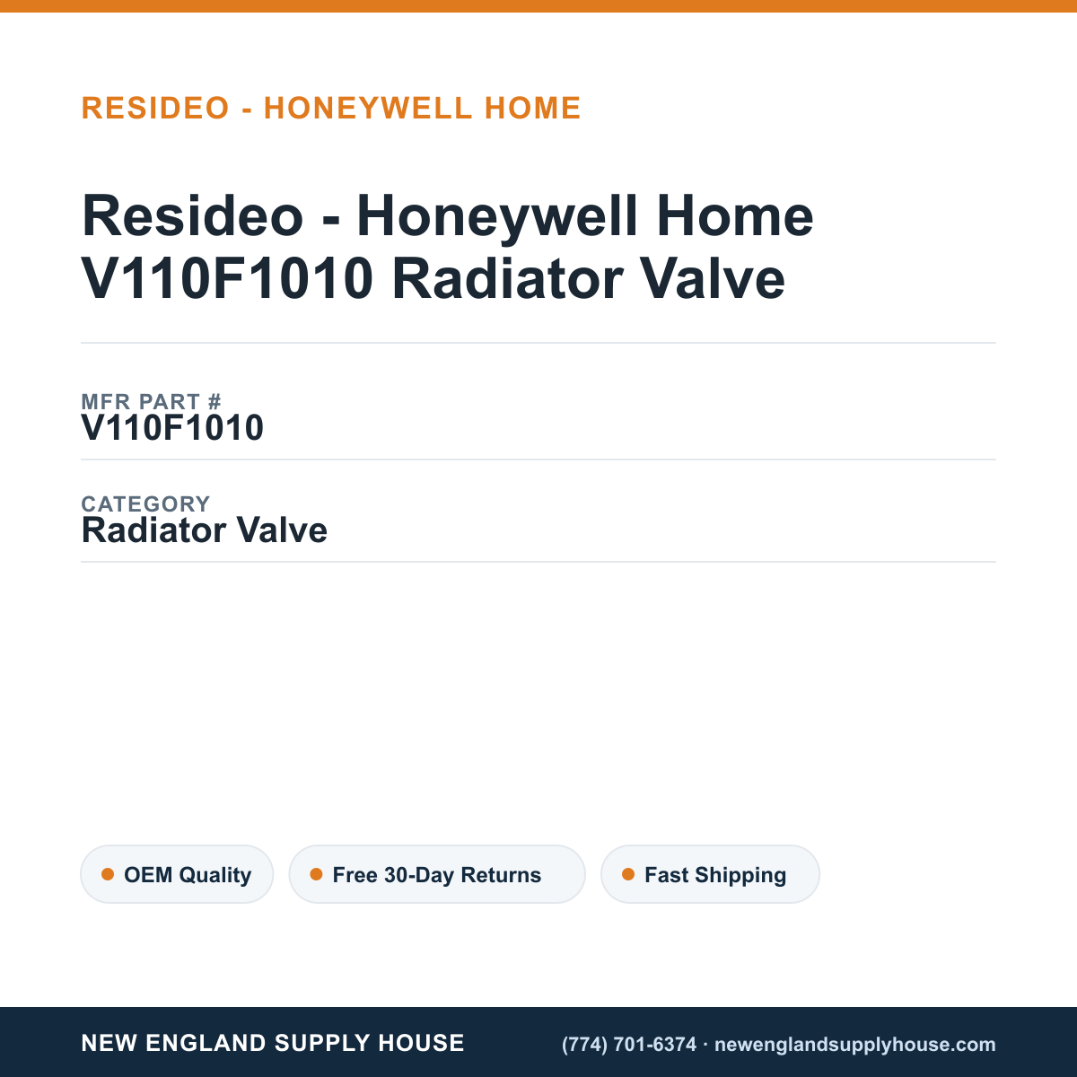 Resideo - Honeywell Home V110F1010 Radiator Valve — New England Supply House spec card [NESH-SPEC-CARD-V2]