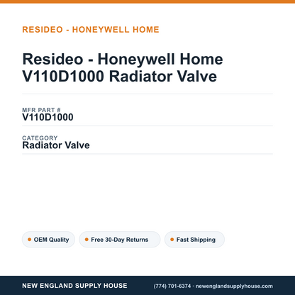 Resideo - Honeywell Home V110D1000 Radiator Valve — New England Supply House spec card [NESH-SPEC-CARD-V2]
