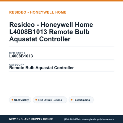 Resideo - Honeywell Home L4008B1013 Remote Bulb Aquastat Controller — New England Supply House spec card [NESH-SPEC-CARD-V2]