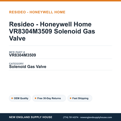 Resideo - Honeywell Home VR8304M3509 Solenoid Gas Valve — New England Supply House spec card [NESH-SPEC-CARD-V2]