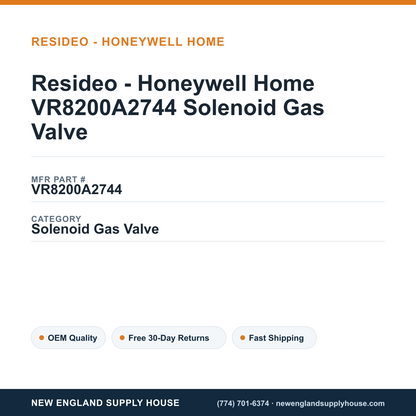 Resideo - Honeywell Home VR8200A2744 Solenoid Gas Valve — New England Supply House spec card [NESH-SPEC-CARD-V2]