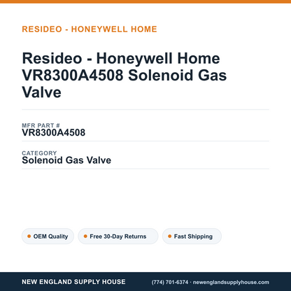 Resideo - Honeywell Home VR8300A4508 Solenoid Gas Valve — New England Supply House spec card [NESH-SPEC-CARD-V2]