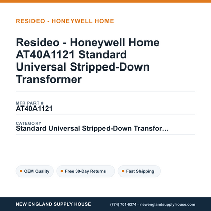 Resideo - Honeywell Home AT40A1121 Standard Universal Stripped-Down Transformer — New England Supply House spec card [NESH-SPEC-CARD-V2]