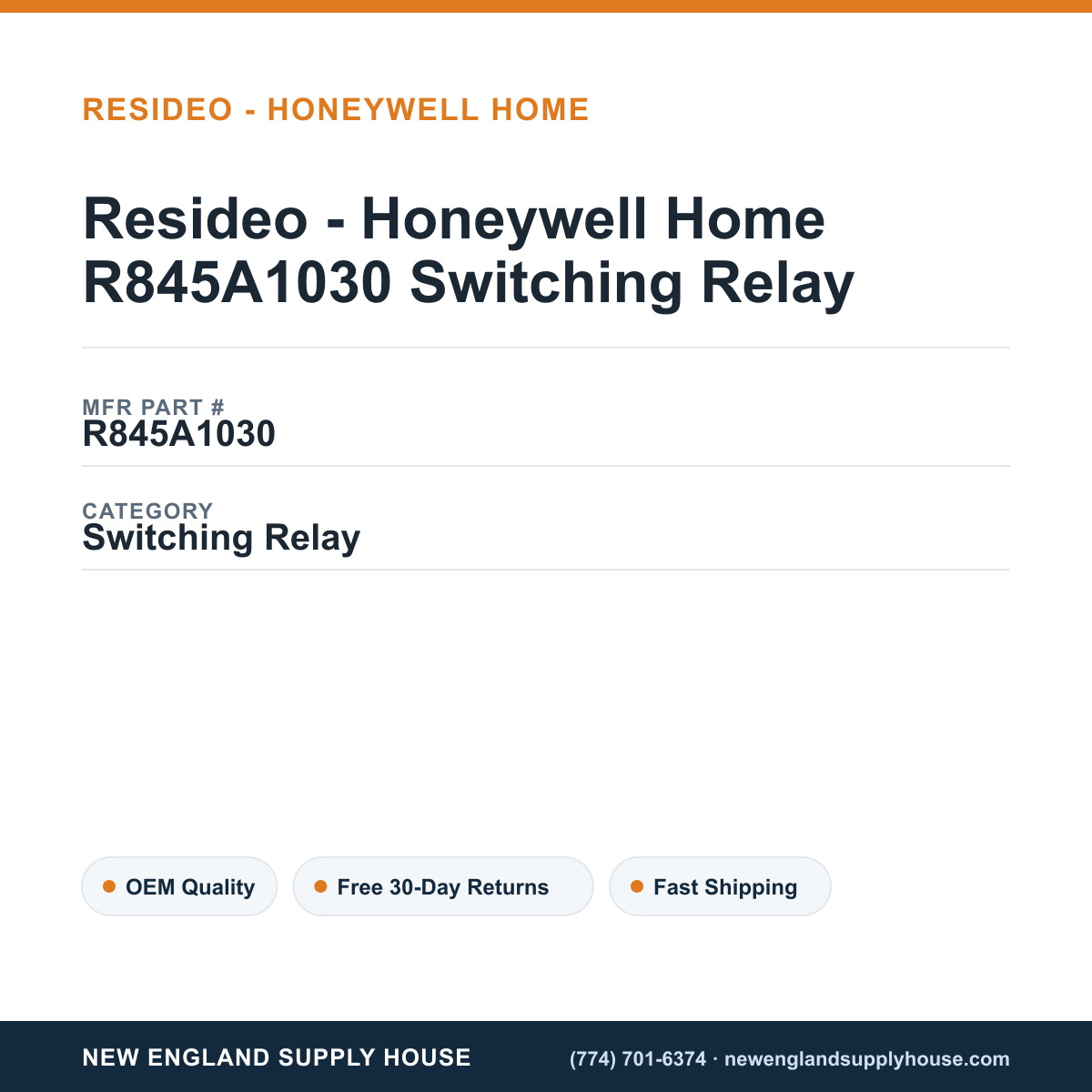 Resideo - Honeywell Home R845A1030 Switching Relay — New England Supply House spec card [NESH-SPEC-CARD-V2]