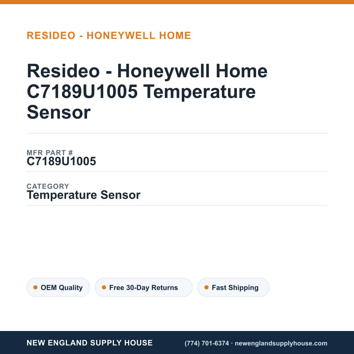 Resideo - Honeywell Home C7189U1005 Temperature Sensor — New England Supply House spec card [NESH-SPEC-CARD-V2]