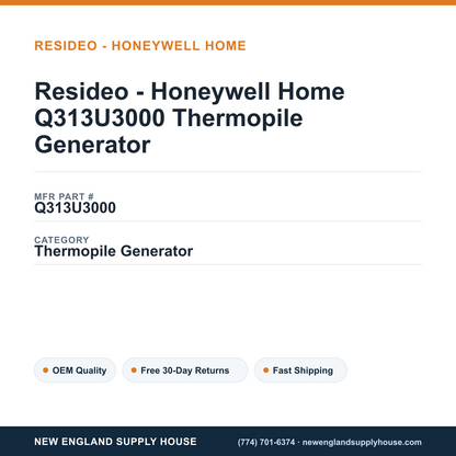 Resideo - Honeywell Home Q313U3000 Thermopile Generator — New England Supply House spec card [NESH-SPEC-CARD-V2]