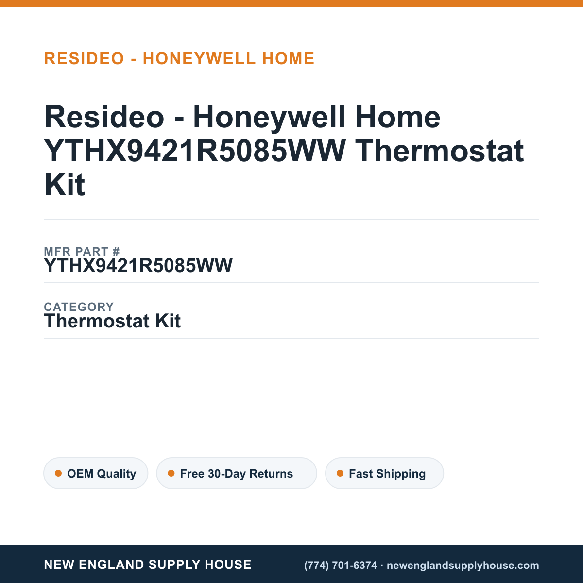 Resideo - Honeywell Home YTHX9421R5085WW Thermostat Kit — New England Supply House spec card [NESH-SPEC-CARD-V2]