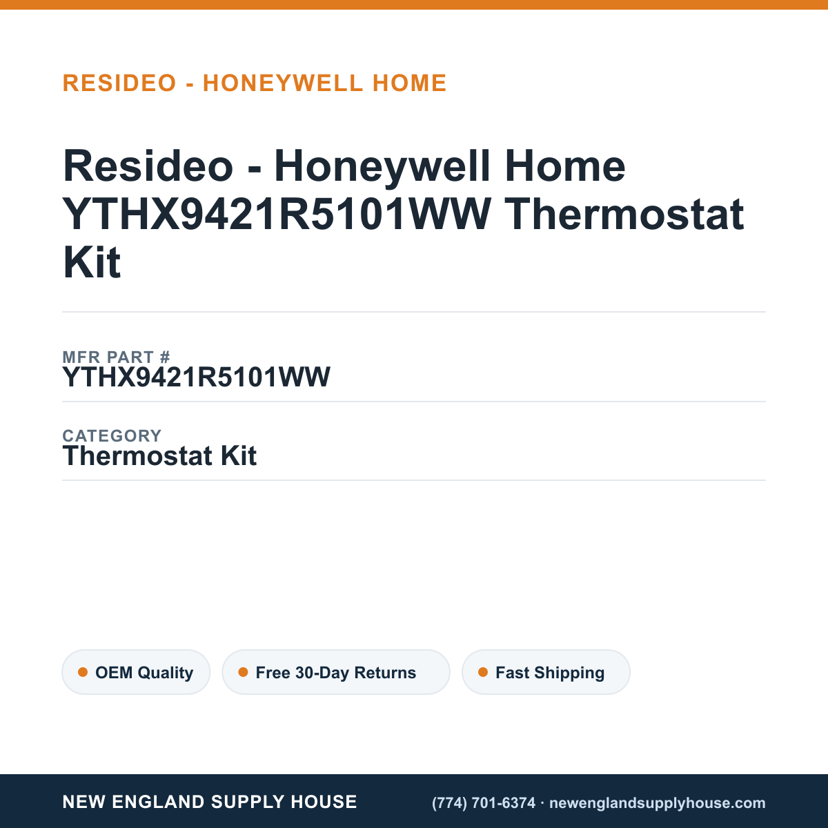Resideo - Honeywell Home YTHX9421R5101WW Thermostat Kit — New England Supply House spec card [NESH-SPEC-CARD-V2]