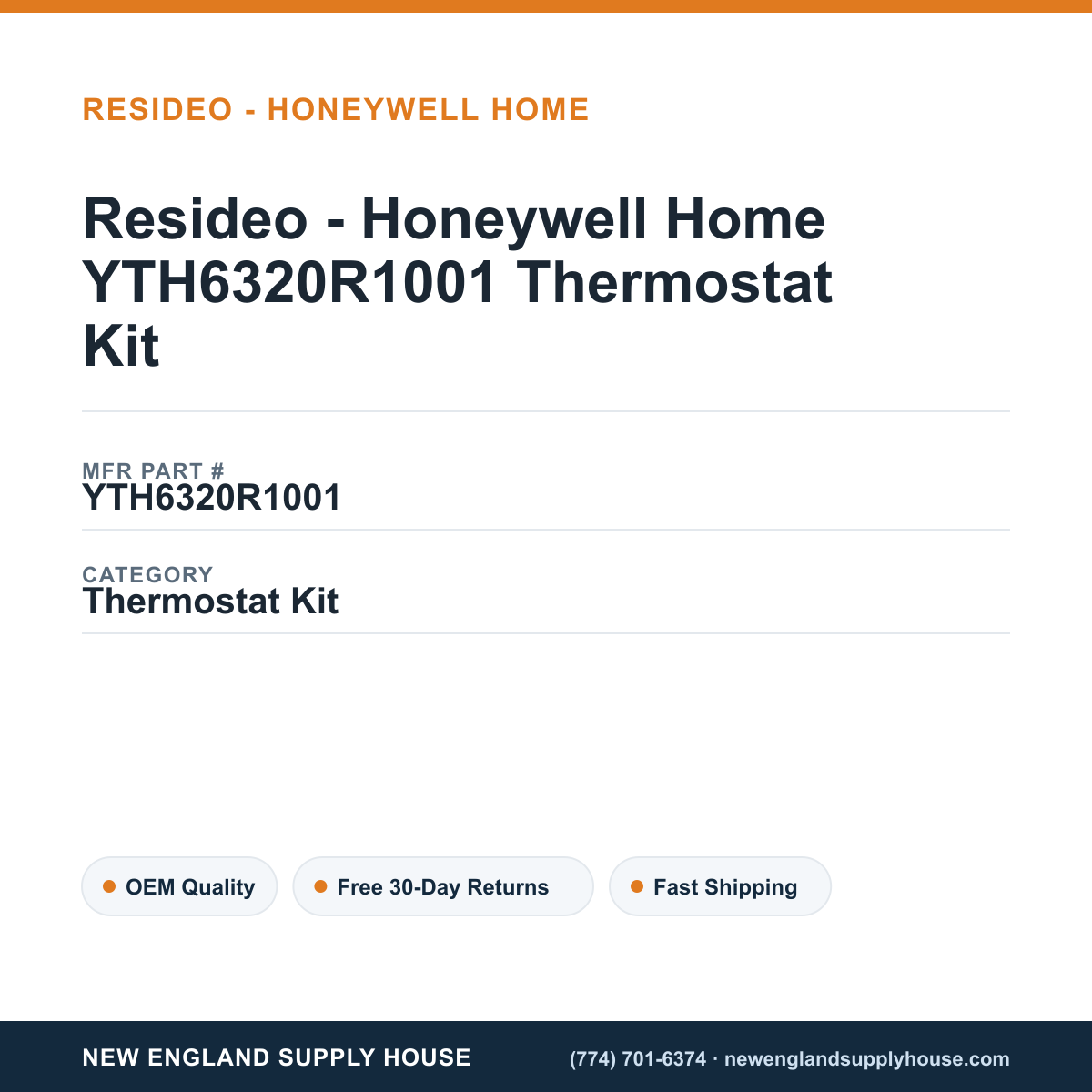 Resideo - Honeywell Home YTH6320R1001 Thermostat Kit — New England Supply House spec card [NESH-SPEC-CARD-V2]