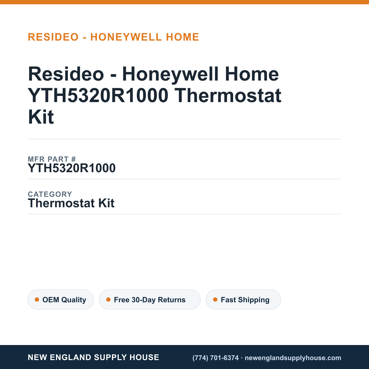 Resideo - Honeywell Home YTH5320R1000 Thermostat Kit — New England Supply House spec card [NESH-SPEC-CARD-V2]