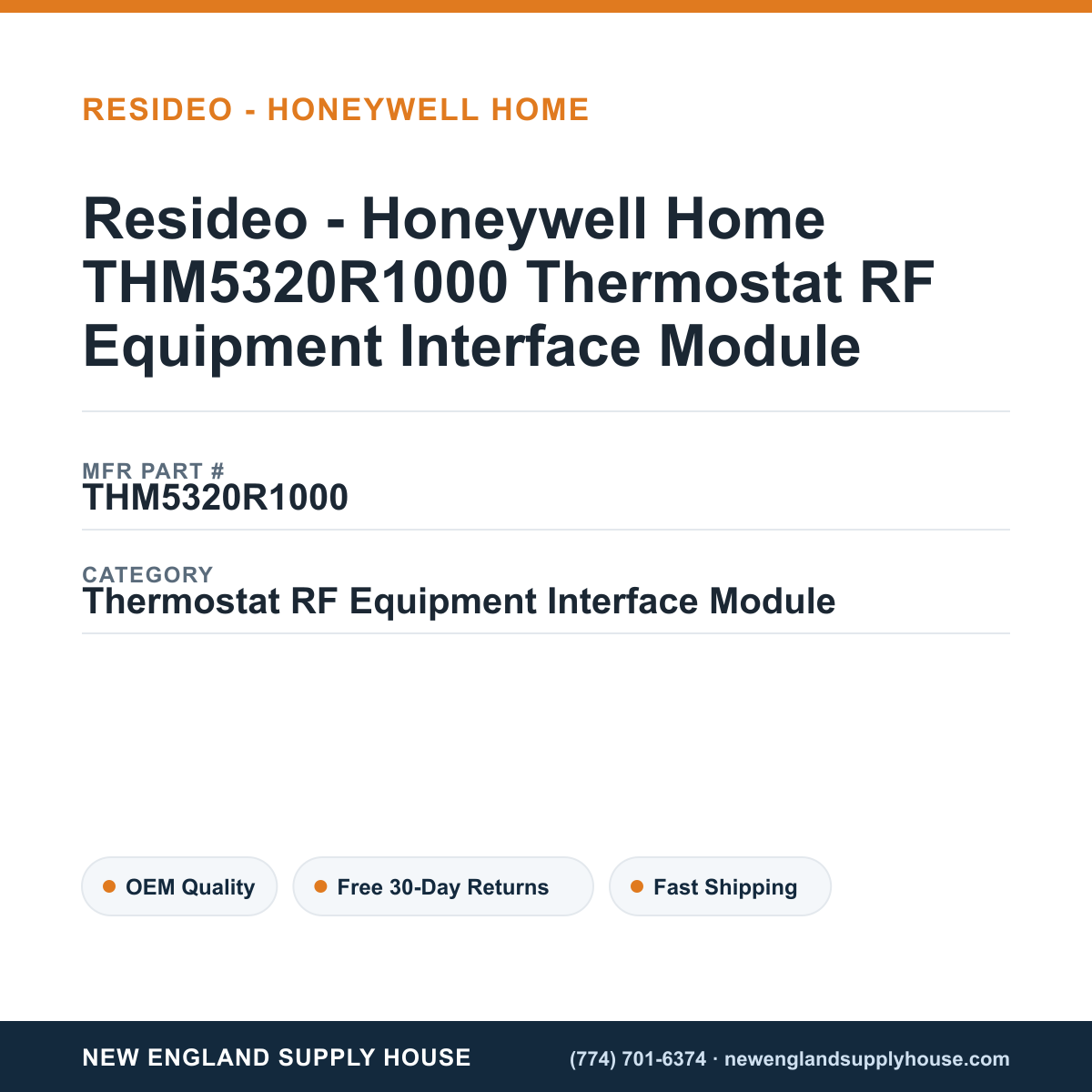 Resideo - Honeywell Home THM5320R1000 Thermostat RF Equipment Interface Module — New England Supply House spec card [NESH-SPEC-CARD-V2]