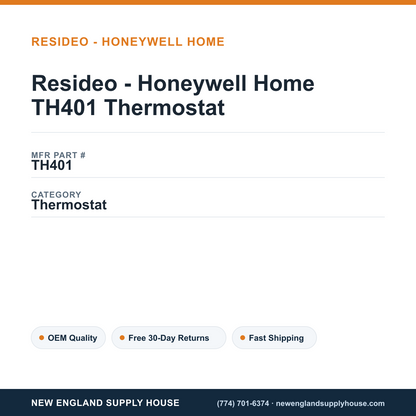 Resideo - Honeywell Home TH401 Thermostat — New England Supply House spec card [NESH-SPEC-CARD-V2]