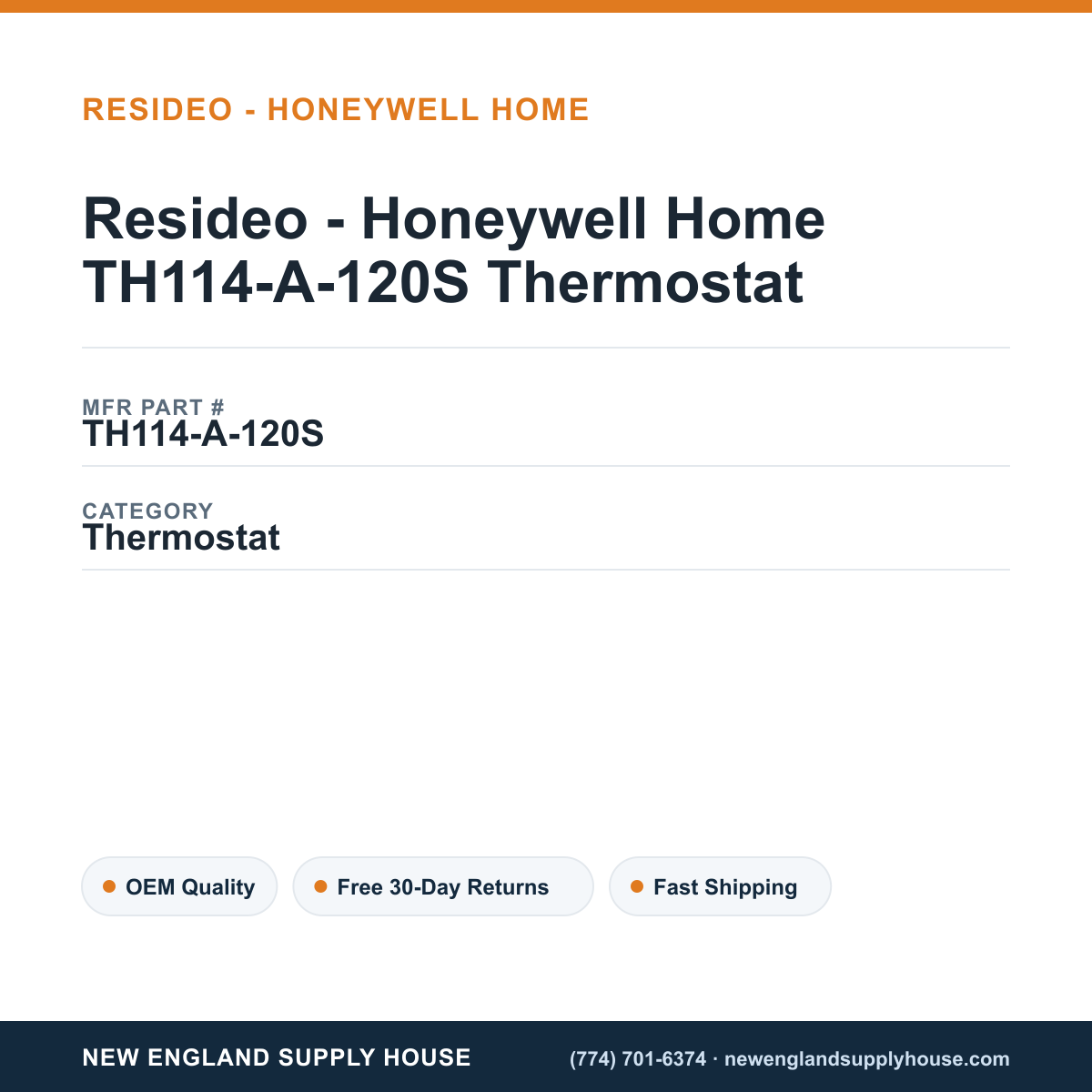 Resideo - Honeywell Home TH114-A-120S Thermostat — New England Supply House spec card [NESH-SPEC-CARD-V2]