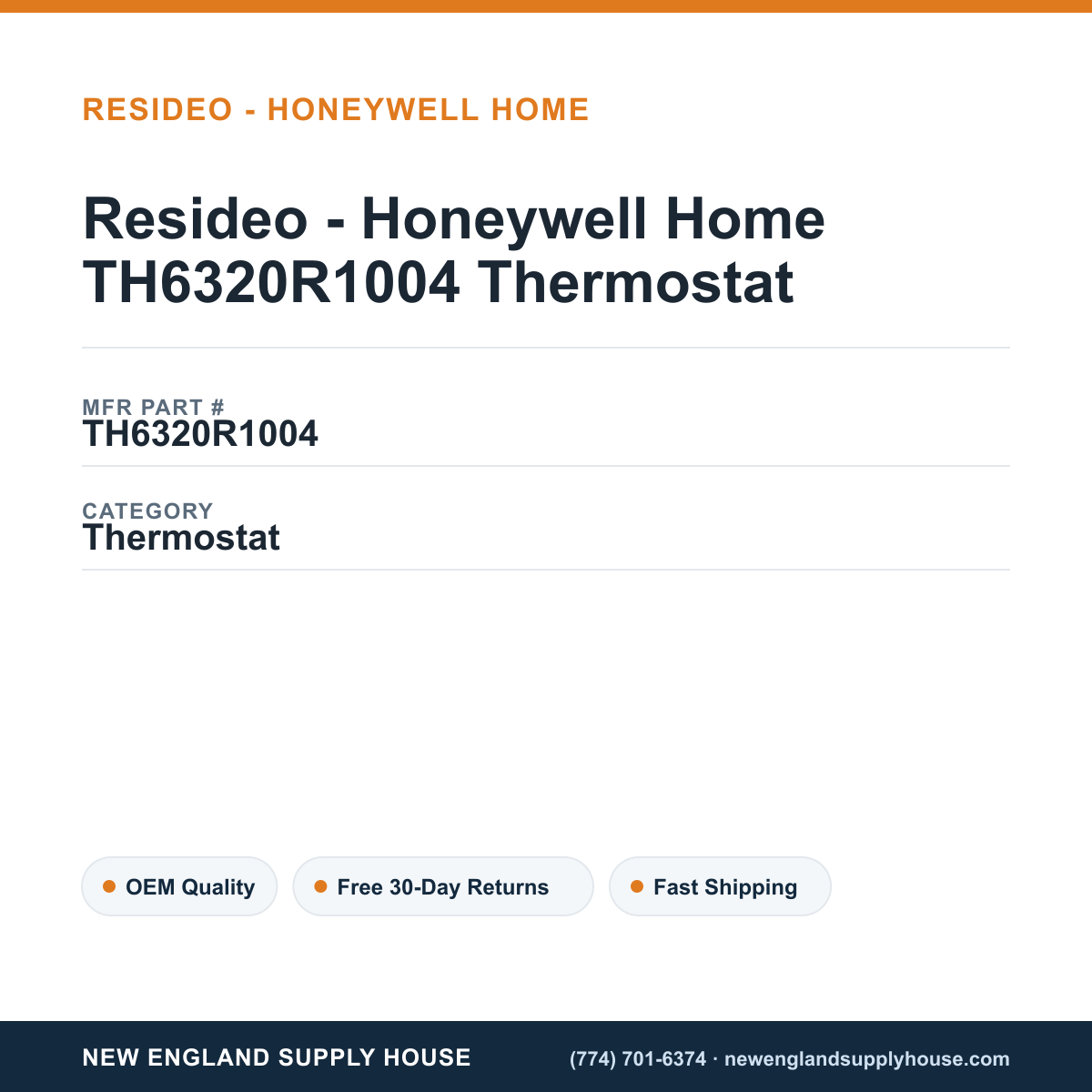 Resideo - Honeywell Home TH6320R1004 Thermostat — New England Supply House spec card [NESH-SPEC-CARD-V2]