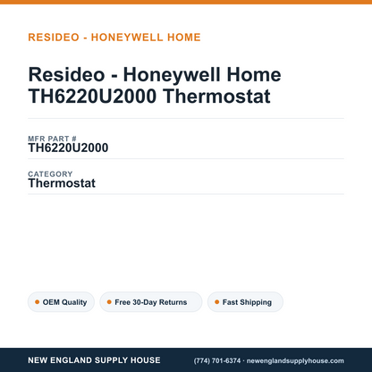 Resideo - Honeywell Home TH6220U2000 Thermostat — New England Supply House spec card [NESH-SPEC-CARD-V2]