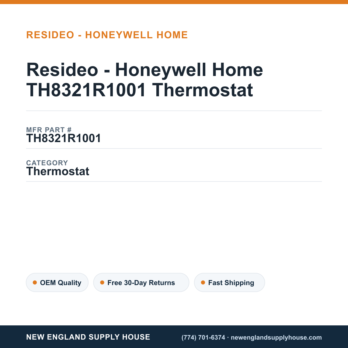 Resideo - Honeywell Home TH8321R1001 Thermostat — New England Supply House spec card [NESH-SPEC-CARD-V2]