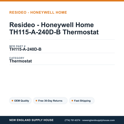 Resideo - Honeywell Home TH115-A-240D-B Thermostat — New England Supply House spec card [NESH-SPEC-CARD-V2]