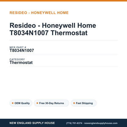 Resideo - Honeywell Home T8034N1007 Thermostat — New England Supply House spec card [NESH-SPEC-CARD-V2]