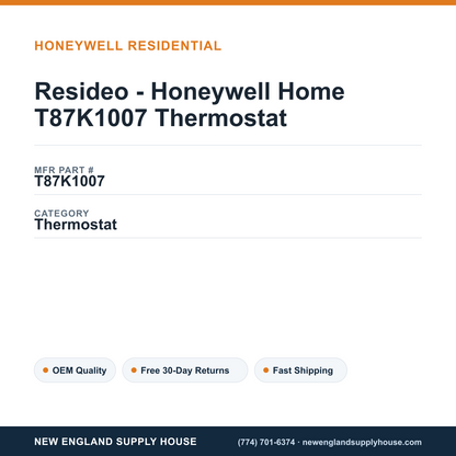 Resideo - Honeywell Home T87K1007 Thermostat — New England Supply House spec card [NESH-SPEC-CARD-V2]