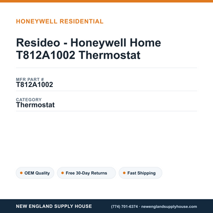 Resideo - Honeywell Home T812A1002 Thermostat — New England Supply House spec card [NESH-SPEC-CARD-V2]