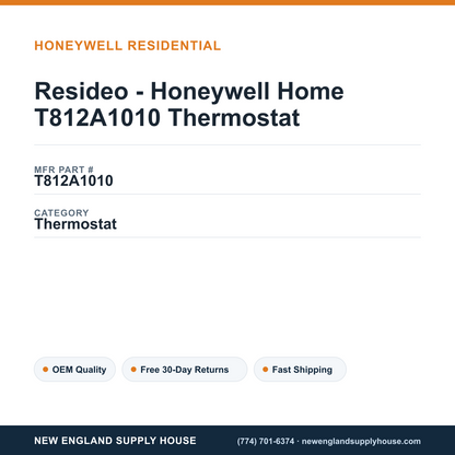 Resideo - Honeywell Home T812A1010 Thermostat — New England Supply House spec card [NESH-SPEC-CARD-V2]