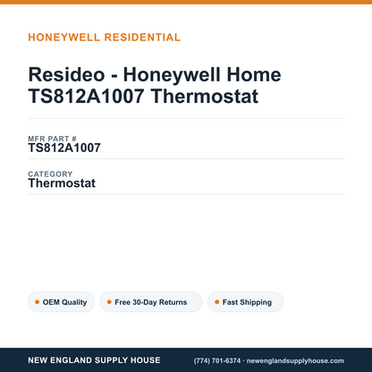 Resideo - Honeywell Home TS812A1007 Thermostat — New England Supply House spec card [NESH-SPEC-CARD-V2]